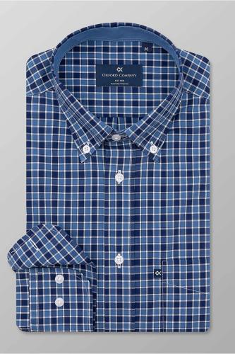 Oxford Company ανδρικό πουκάμισο button down με καρό σχέδιο Regular Fit - M130-BU11.01 Μπλε L